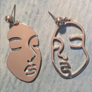 Face Earrings-Silver